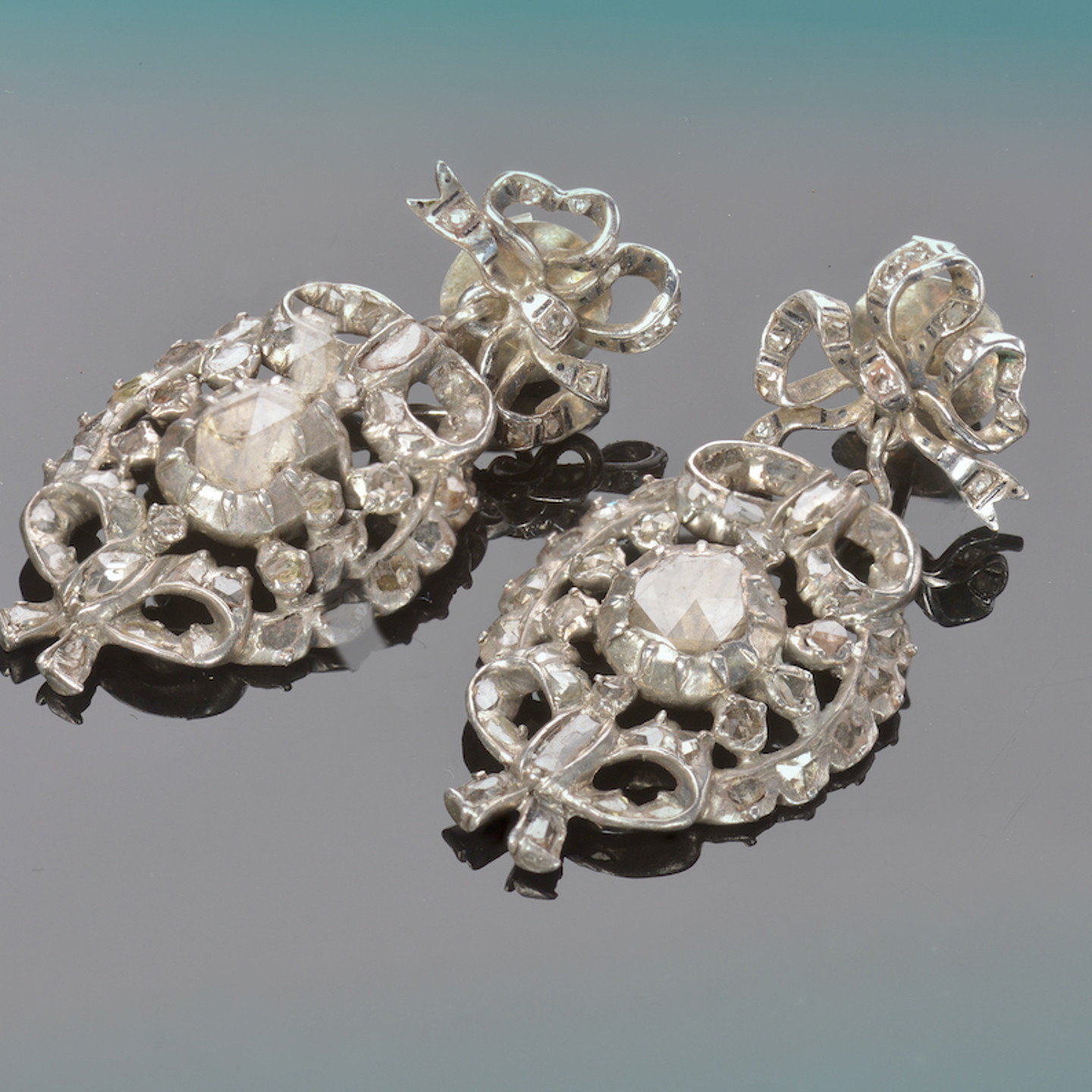 Georgian Silver Earrings Set With Rose Cut Foiled Diamonds. Sold For £400