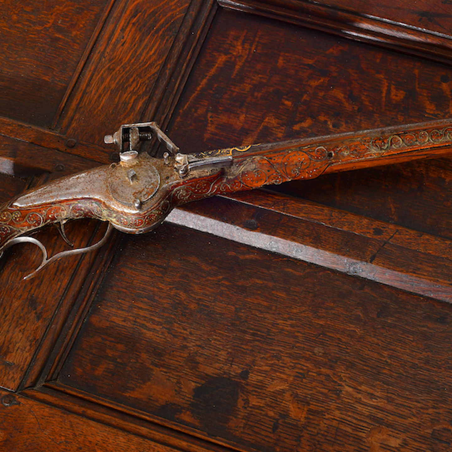 Eastern Wheel Lock Pistol With All Over Brass Wire Inlaid And Studded Decoration Ś2,900