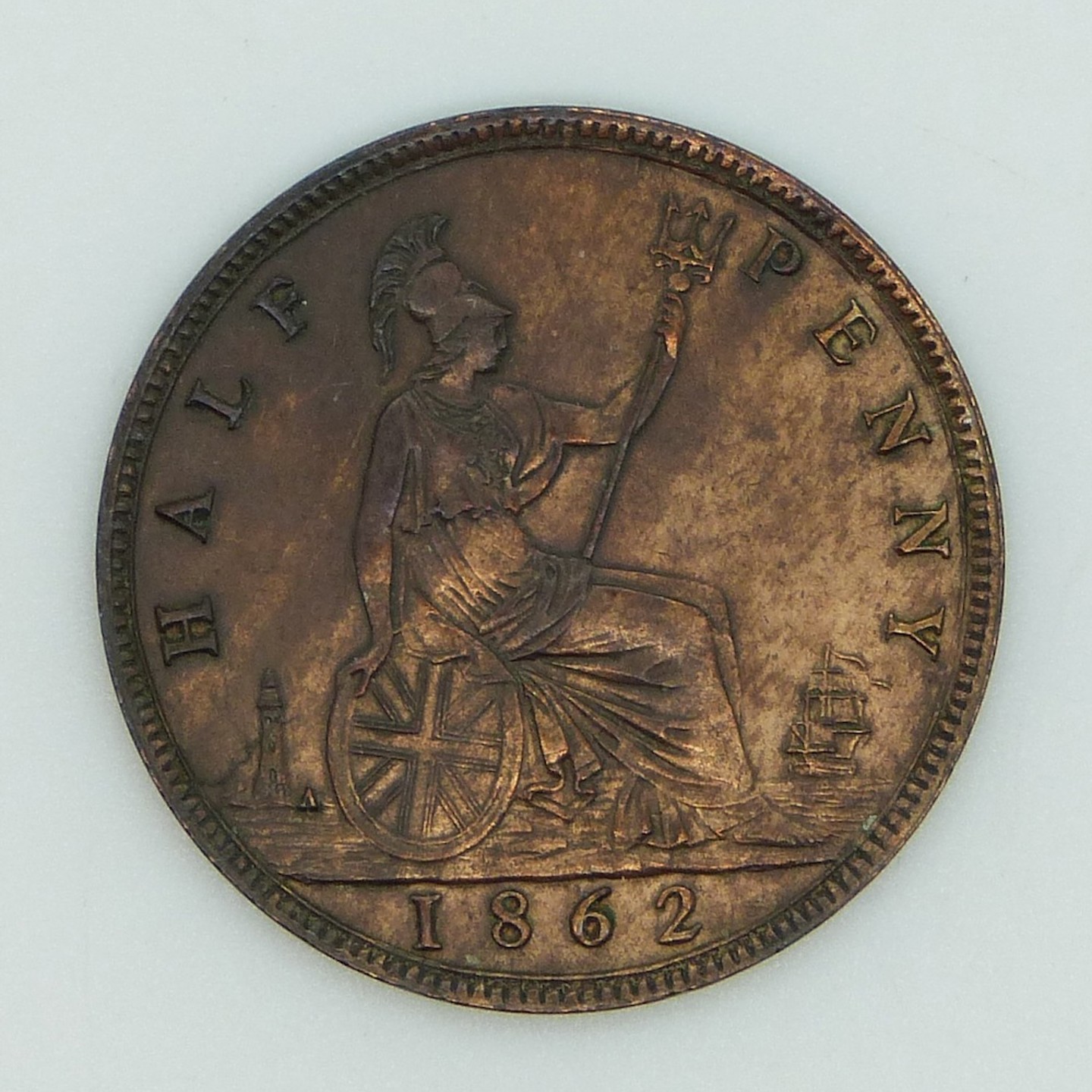 1862 Queen Victoria Young Head Halfpenny, Die Letter 'A' Right Of Lighthouse Base, VF. Sold For Ś1,600