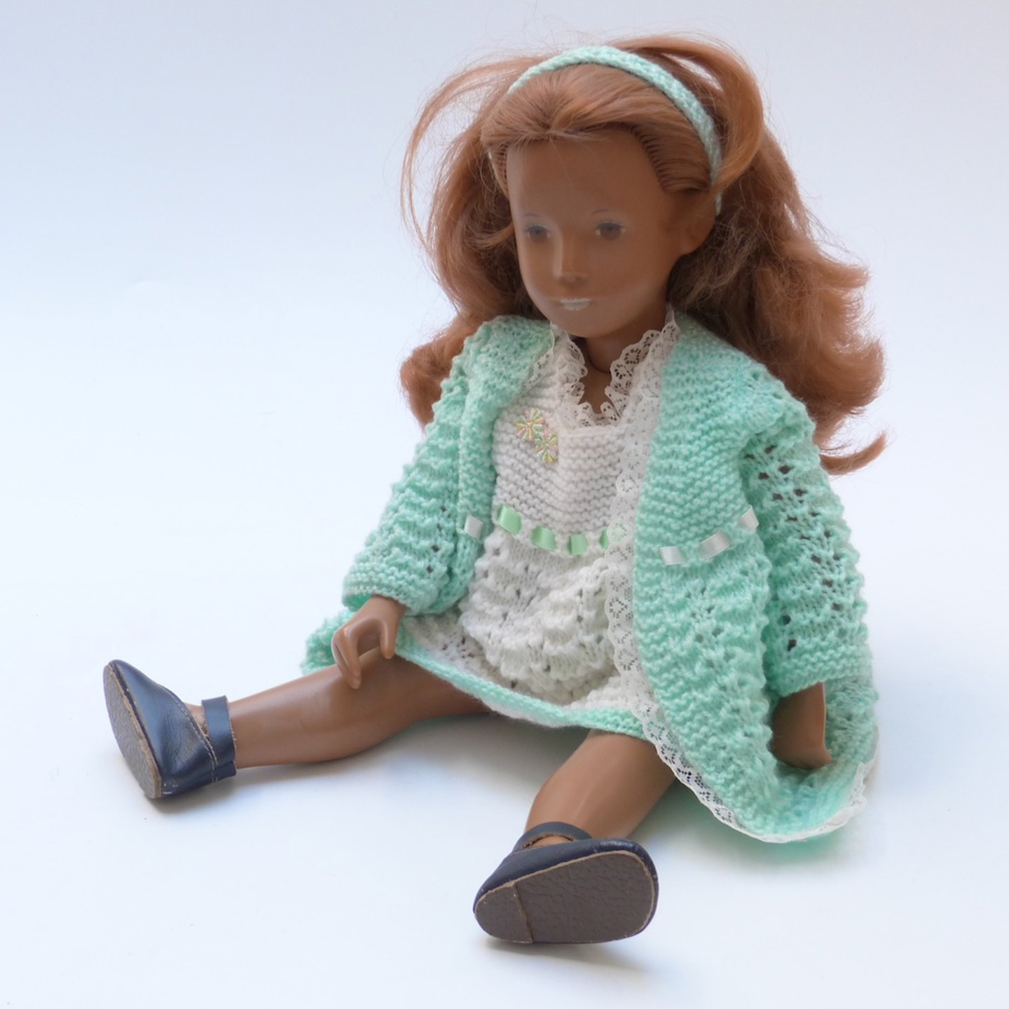 Sasha Doll With Brown Lips, Blue Eyeshadow, Red Hair, Blue Shoes And Knitted Outfit, 41Cm Tall. Sold £800