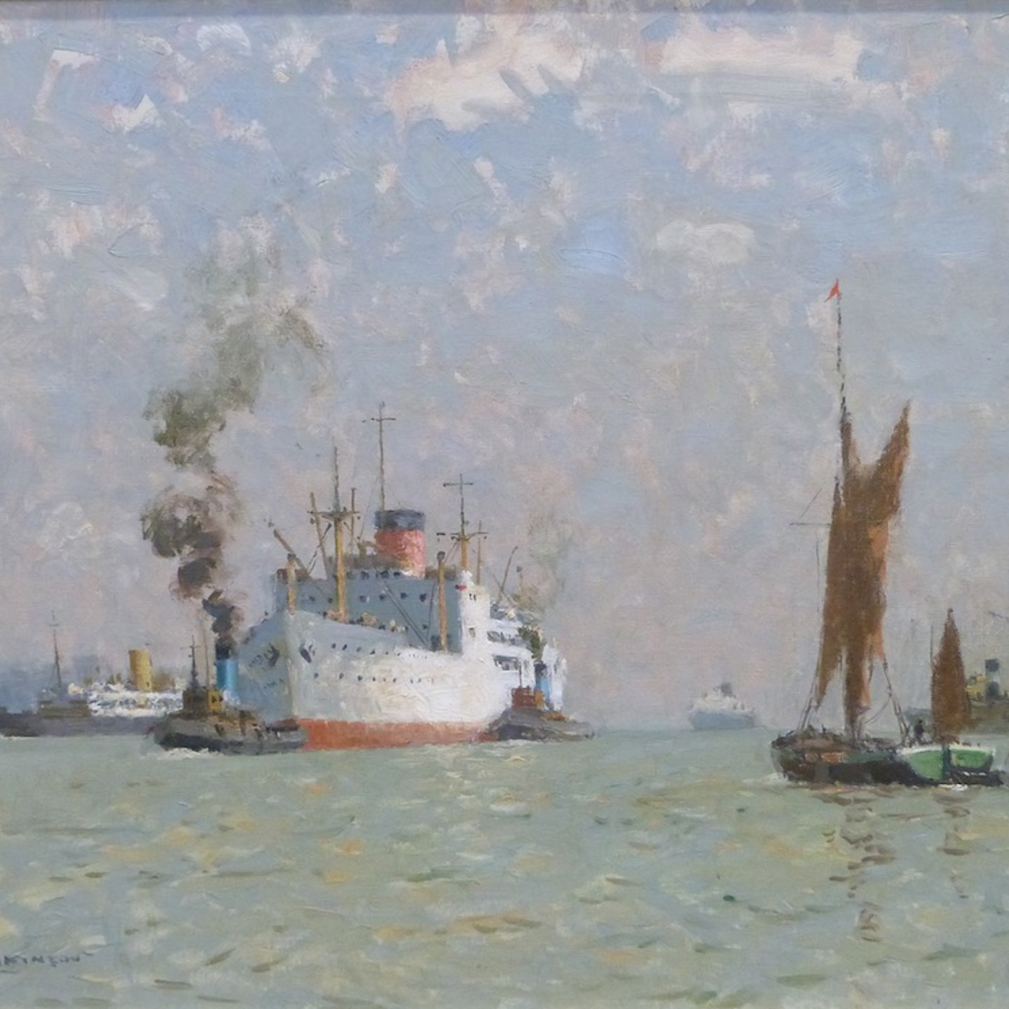 Norman Wilkinson (1878 1971) Oil On Canvas London River Shipping Scene Ś2200